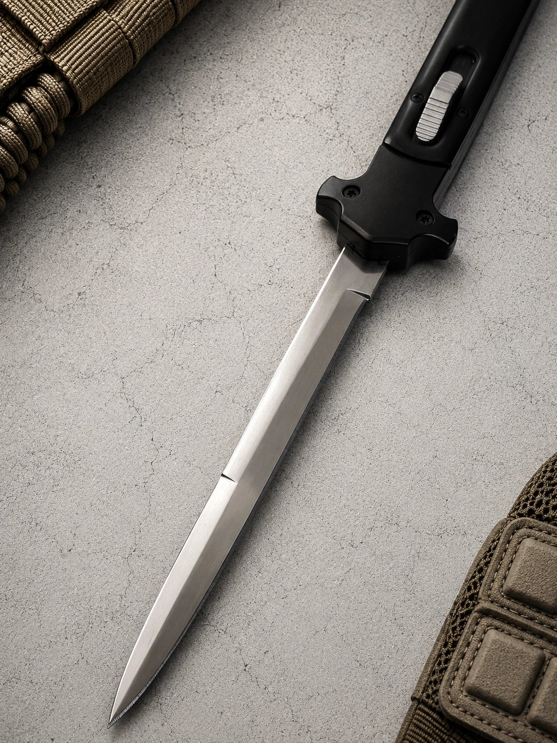 13 Tactical DA Stiletto OTF Knife - Black (Satin Plain Bayonet)