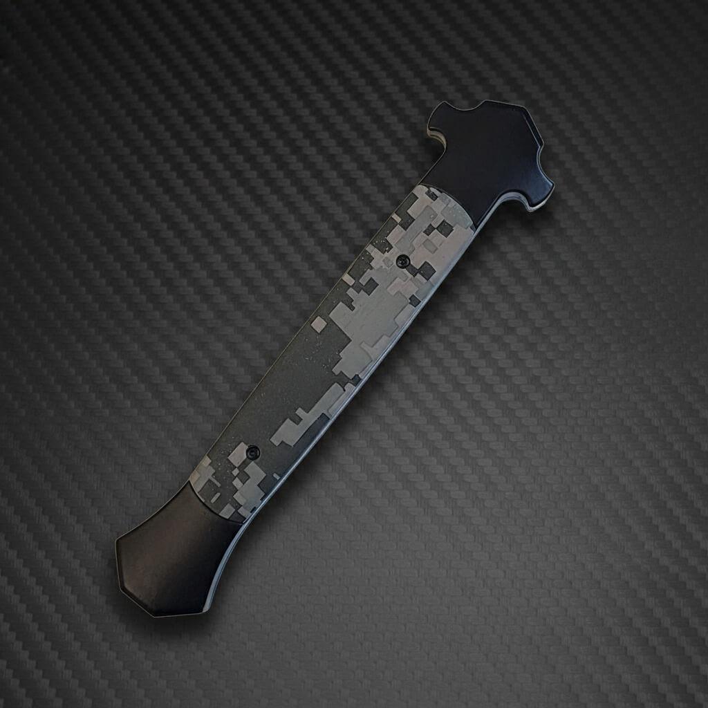 13-inch Tactical D/A Stiletto OTF Knife in Digi Camo with Satin Plain Bayonet, perfect for elite collectors