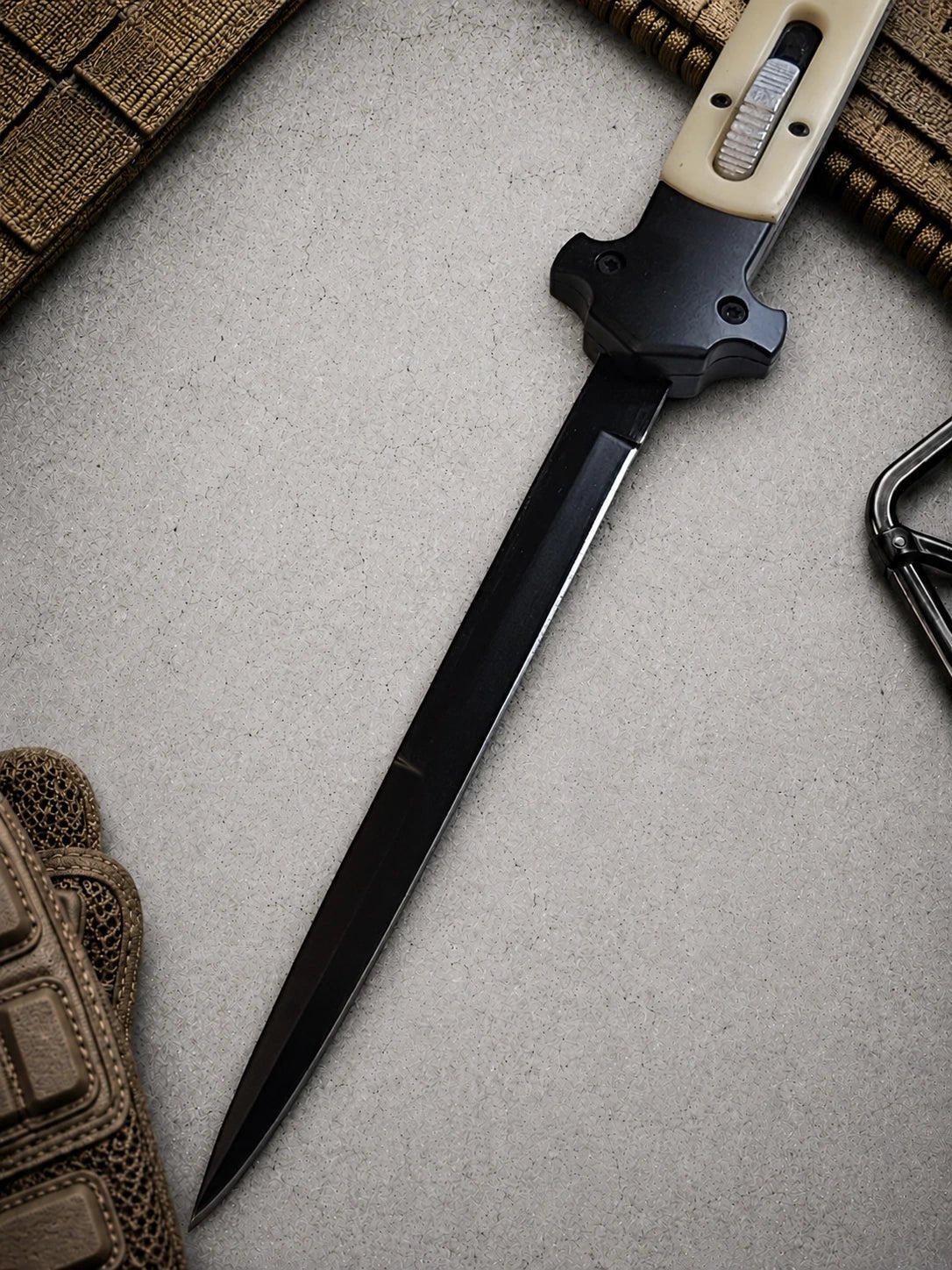 13" Tactical D/A Stiletto OTF Knife - White (Black Plain Bayonet)