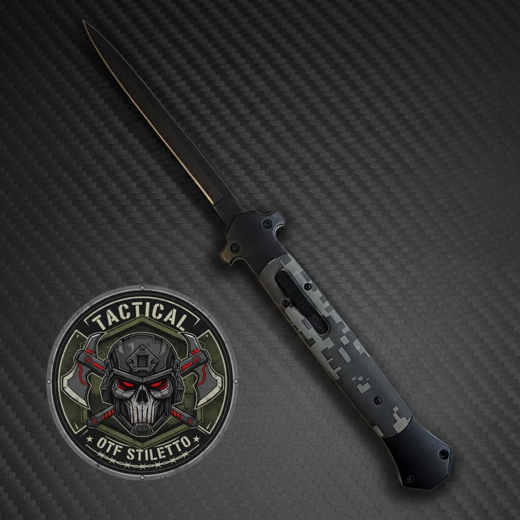 13" Tactical D/A Stiletto OTF Knife - Digi Camo - Black Plain Bayonet