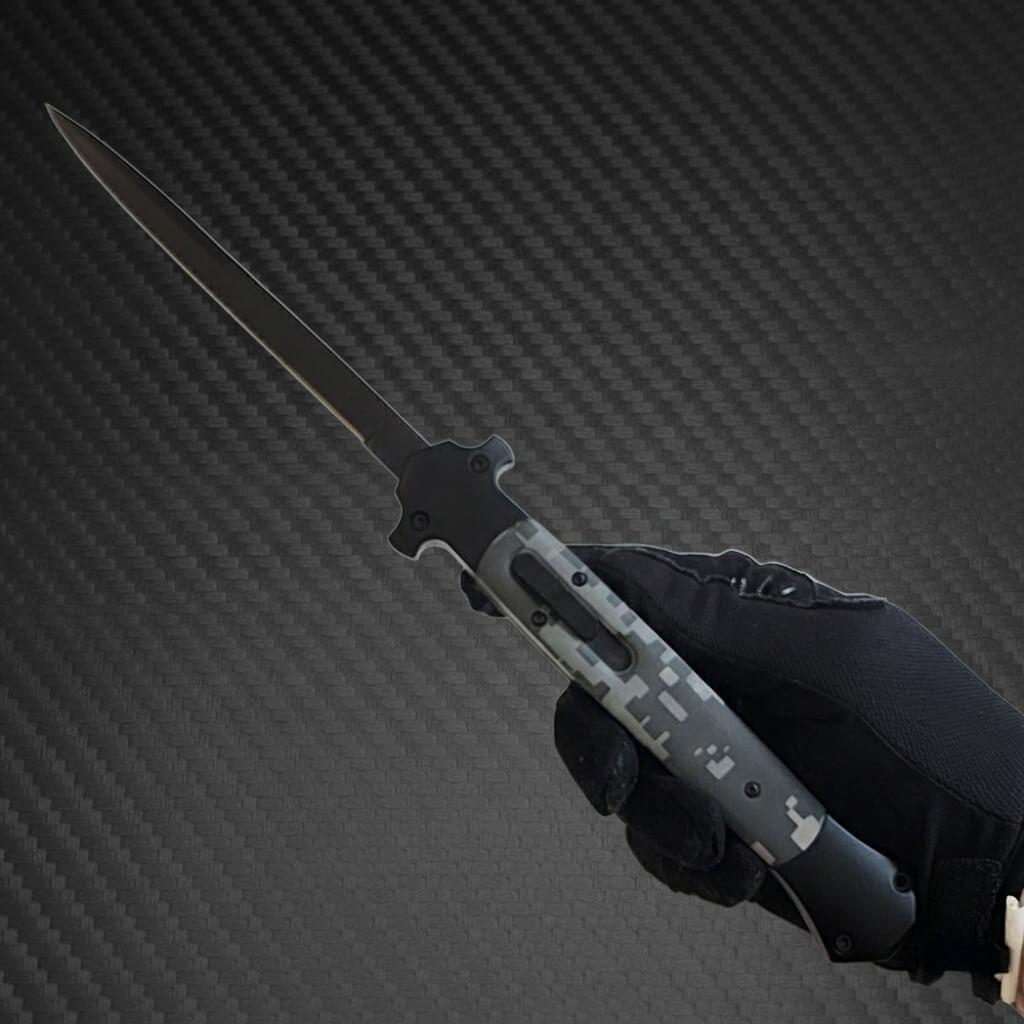 13" Tactical D/A Stiletto OTF Knife - Digi Camo - Black Plain Bayonet