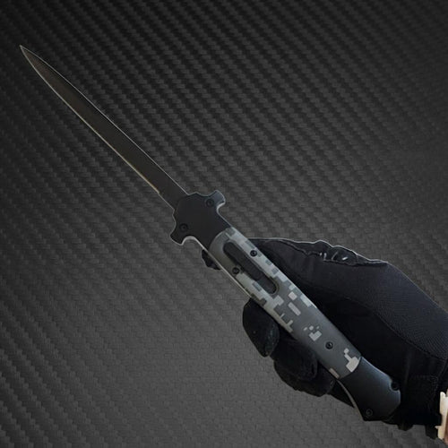 13" Tactical D/A Stiletto OTF Knife - Digi Camo - Black Plain Bayonet