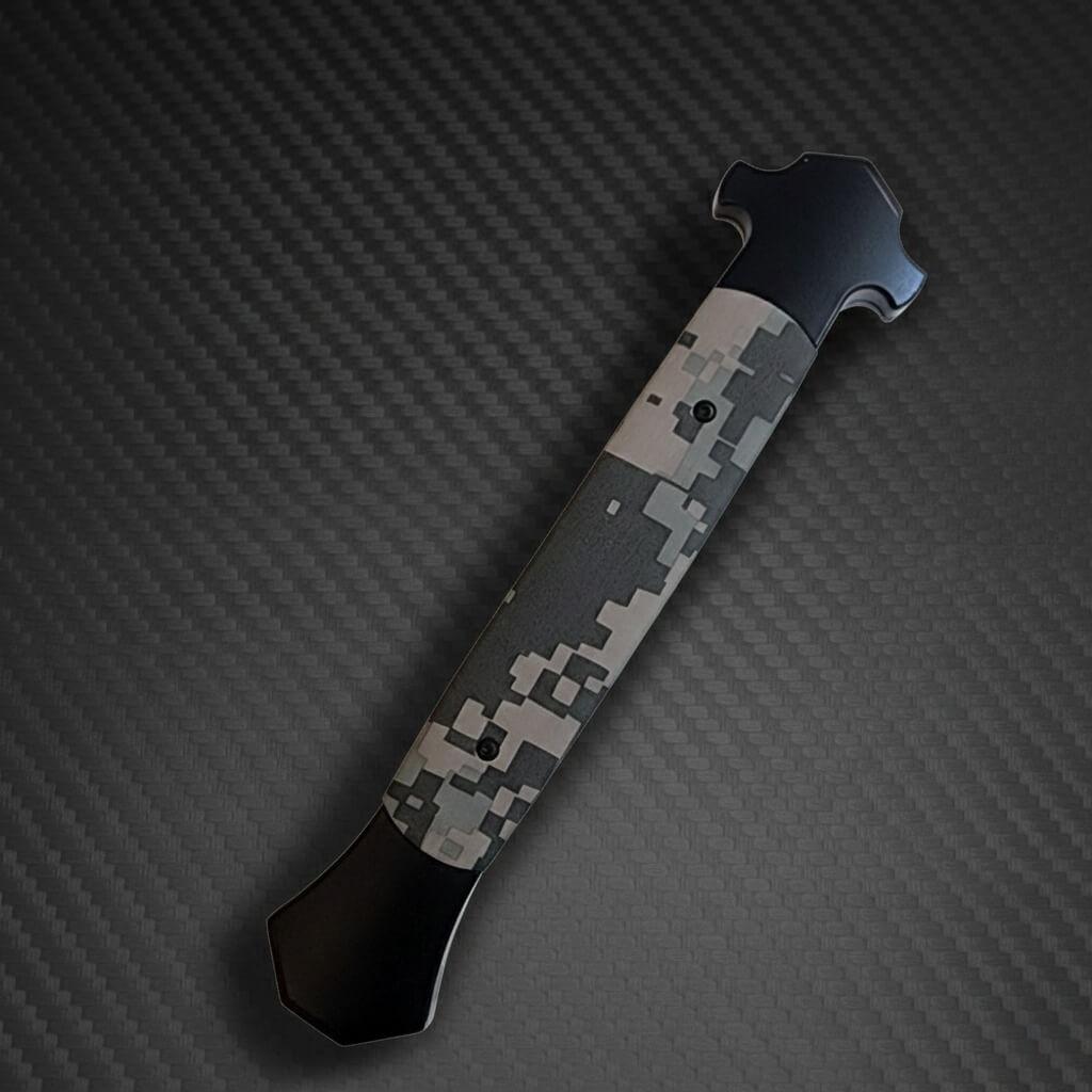 Stiletto tactical knife 13 inch D/A OTF Digi Camo with black plain bayonet for precision and durability