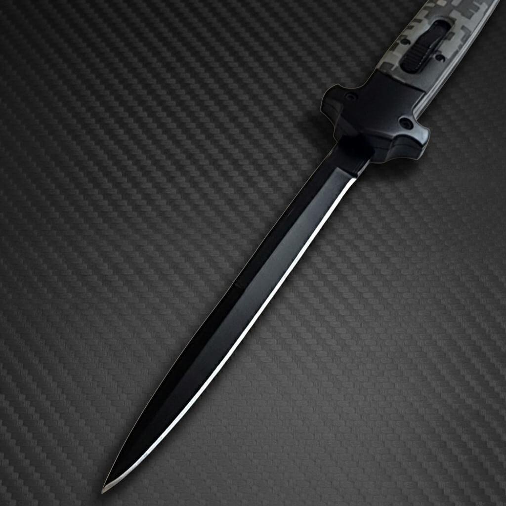 Stiletto tactical knife 13 inch D/A OTF Digi Camo with black plain bayonet for precision and durability