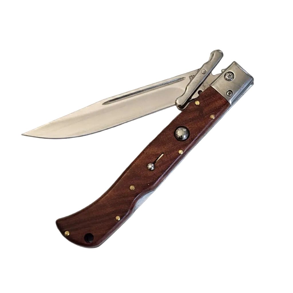 Italian Automatic Knife AKC 11 Roma Swinguard with polished wood handle, 4.62-inch blade