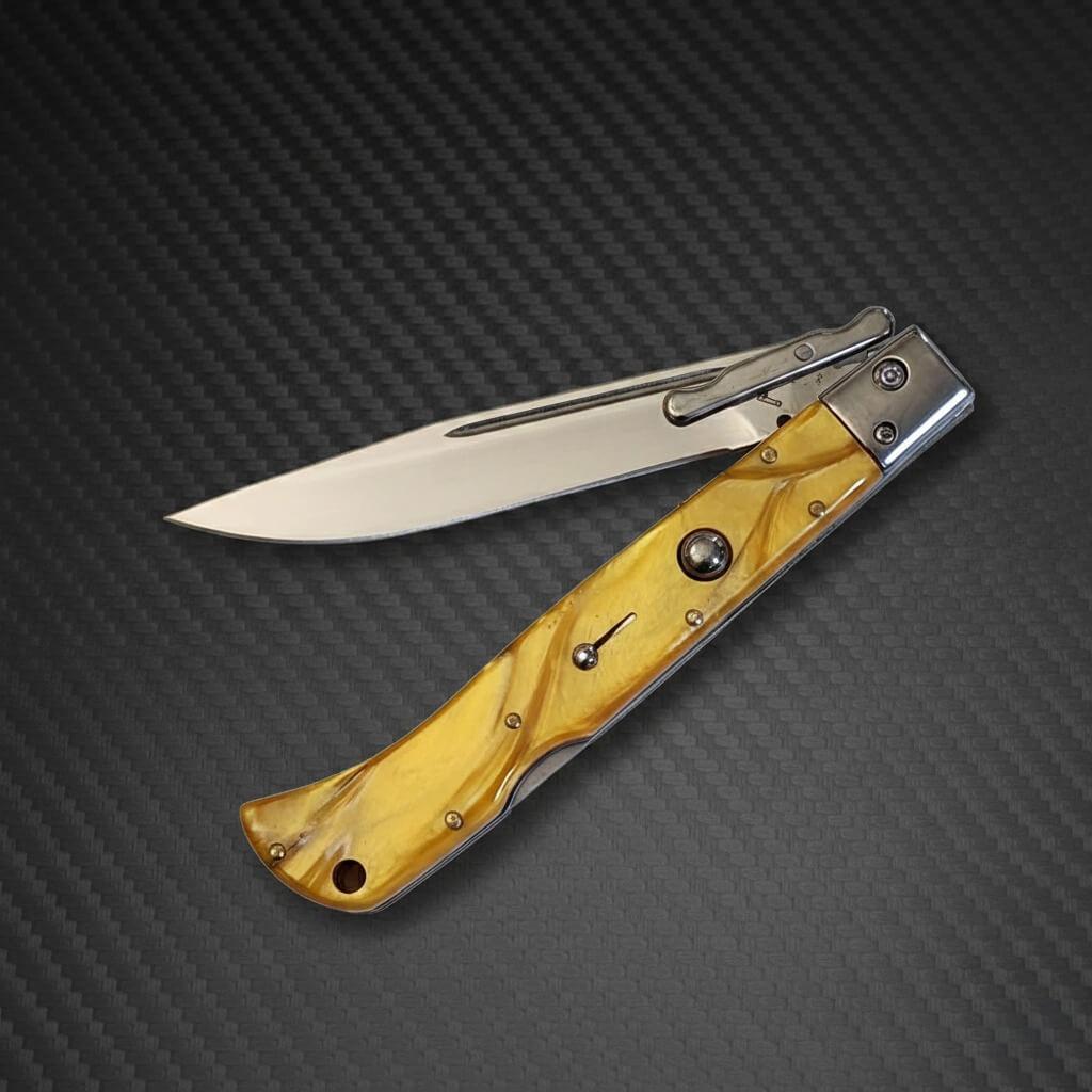 Italian Roma AKC 11 Swinguard Automatic in Yellow Pearl, 3.75 Polished blade pocket knife