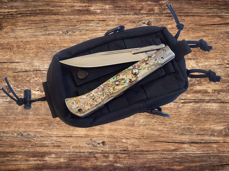 AKC 11" Italian Roma Swinguard Automatic Knife - Abalone (4.62" Polished)