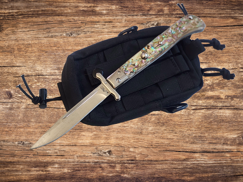 AKC 11" Italian Roma Swinguard Automatic Knife - Abalone (4.62" Polished).