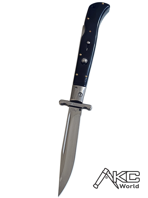 AKC 11" Italian Roma Swinguard Automatic Knife - Black (4.62" Polished).
