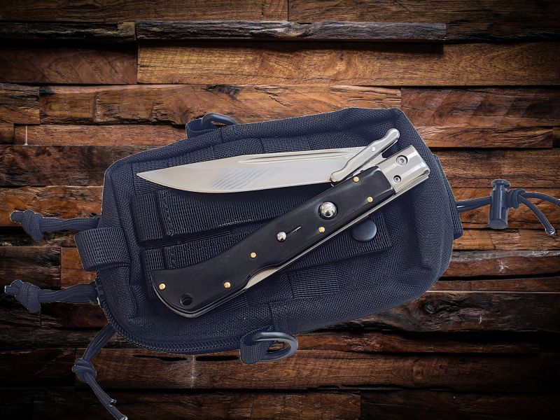 AKC 11" Italian Roma Swinguard Automatic Knife - Black (4.62" Polished).