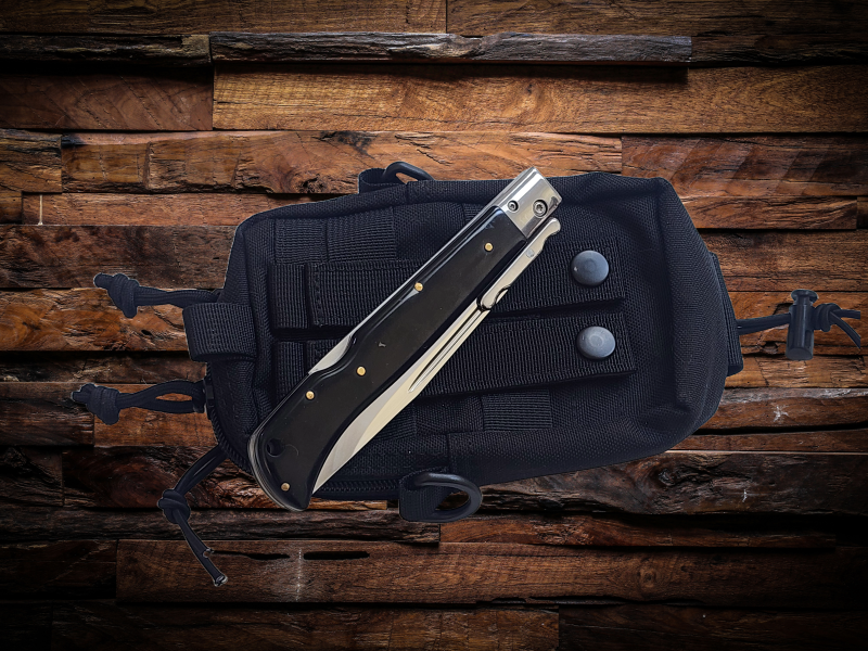 AKC 11" Italian Roma Swinguard Automatic Knife - Black (4.62" Polished).