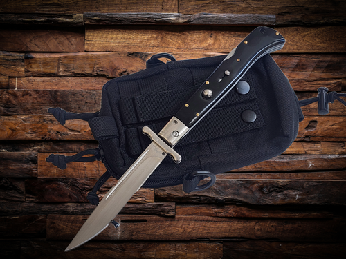 AKC 11" Italian Roma Swinguard Automatic Knife - Black (4.62" Polished).