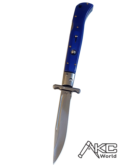 AKC 11" Italian Roma Swinguard Automatic Knife - Blue (4.62" Polished).