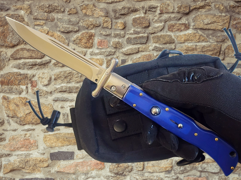 AKC 11" Italian Roma Swinguard Automatic Knife - Blue (4.62" Polished)