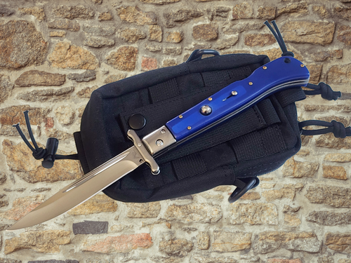 AKC 11" Italian Roma Swinguard Automatic Knife - Blue (4.62" Polished).