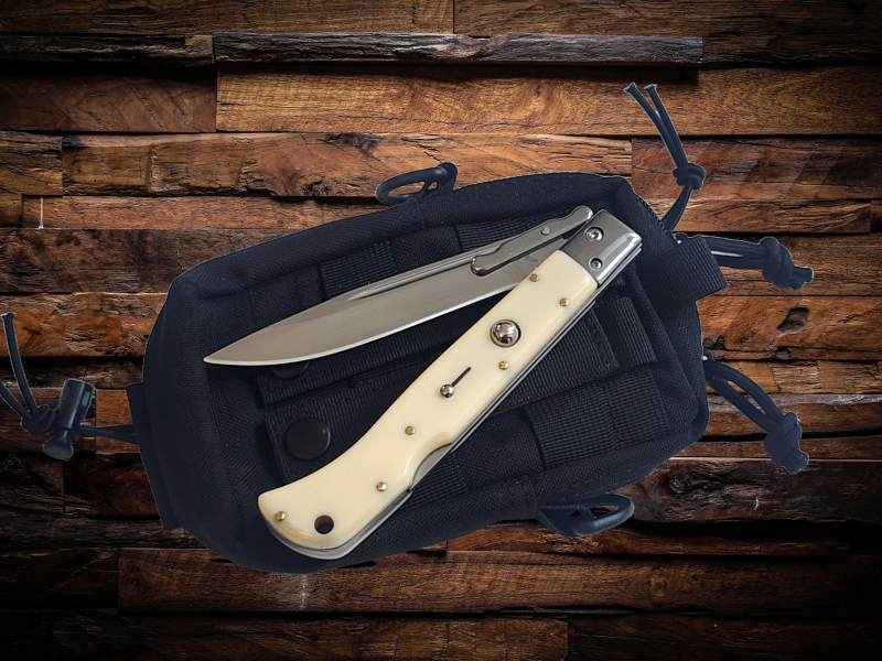 AKC 11" Italian Roma Swinguard Automatic Knife - Ivory (4.62" Polished).