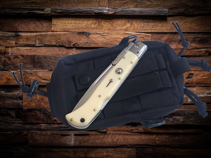 AKC 11" Italian Roma Swinguard Automatic Knife - Ivory (4.62" Polished).