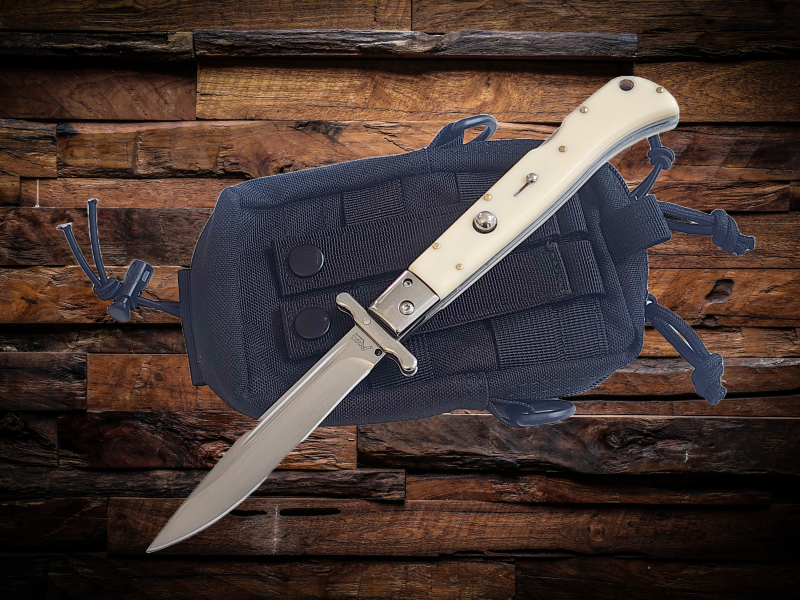 AKC 11" Italian Roma Swinguard Automatic Knife - Ivory (4.62" Polished).