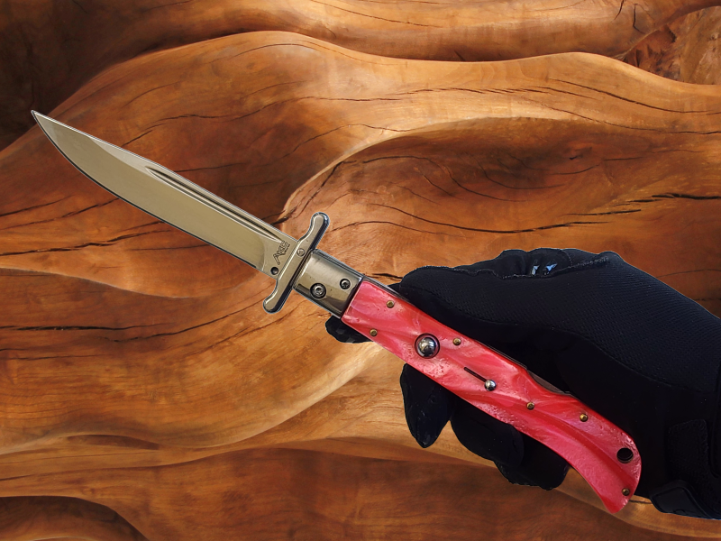 AKC 11" Italian Roma Swinguard Automatic Knife - Orange Pearl (4.62" Polished)