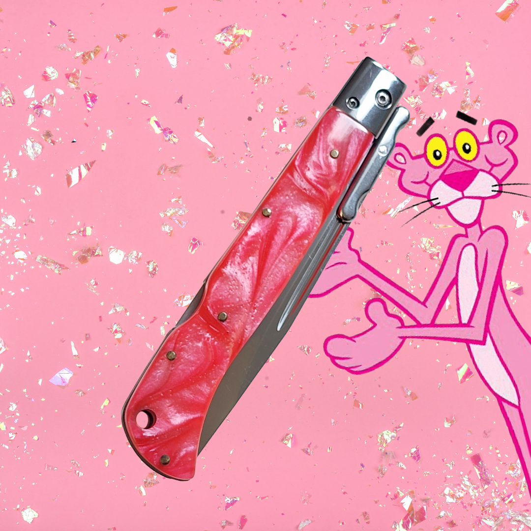 Premium Swinguard AKC 11 Italian Roma Automatic Knife in Pink Pearl with 4.62 Polished Blade