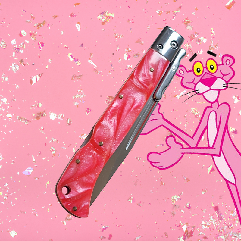 AKC 11" Italian Roma Swinguard Automatic Knife - Pink Pearl (4.62" Polished)