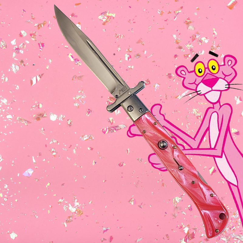 AKC 11" Italian Roma Swinguard Automatic Knife - Pink Pearl (4.62" Polished)