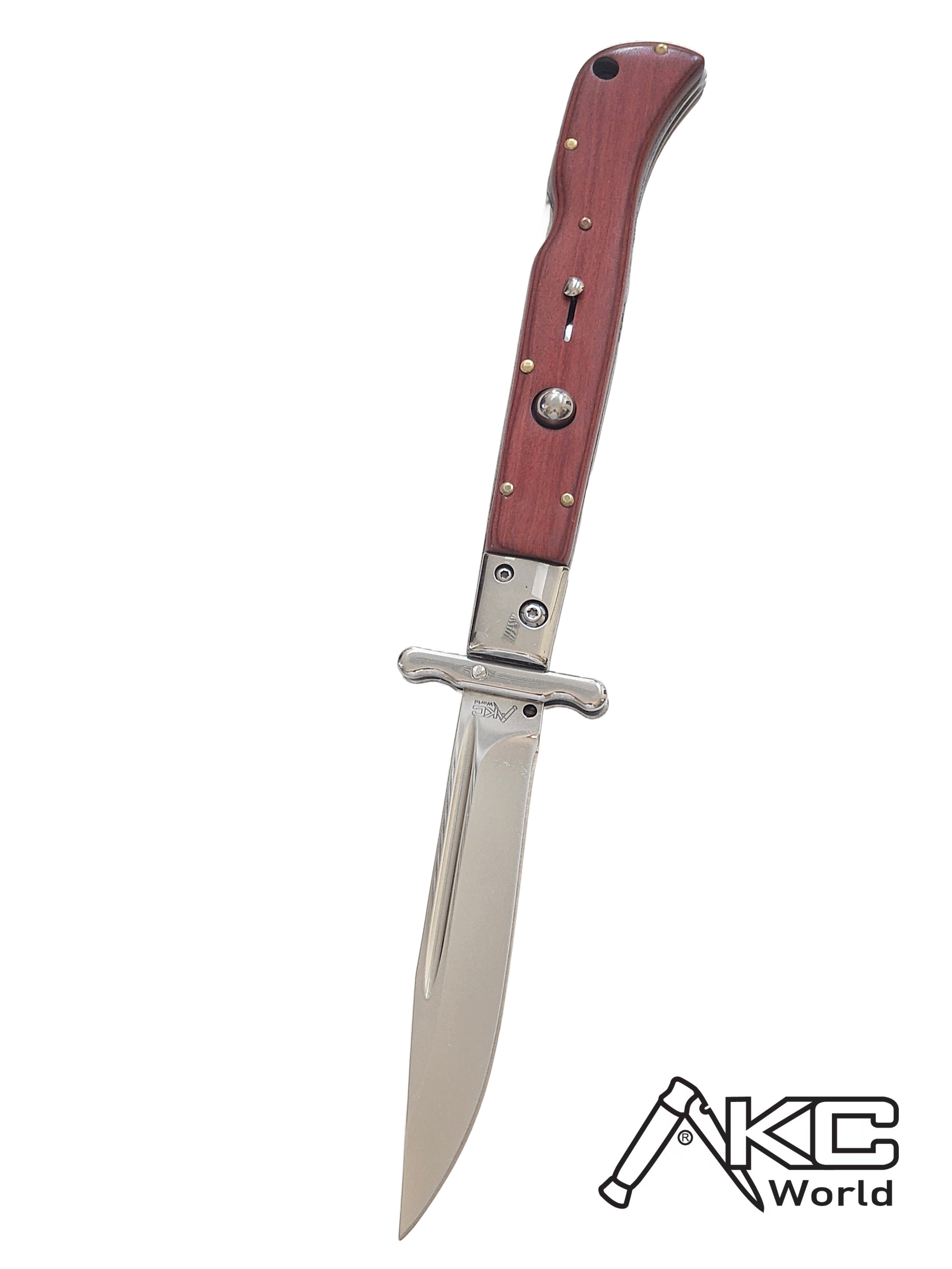 AKC 11" Italian Roma Swinguard Automatic Knife - Red Pakka Wood (4.62" Polished).