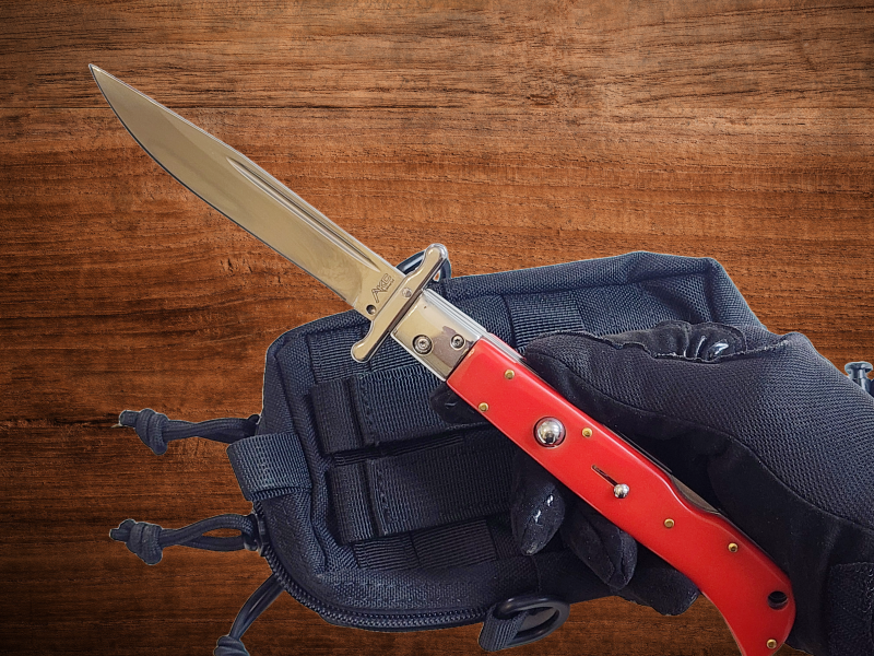 AKC 11" Italian Roma Swinguard Automatic Knife - Red (4.62" Polished).