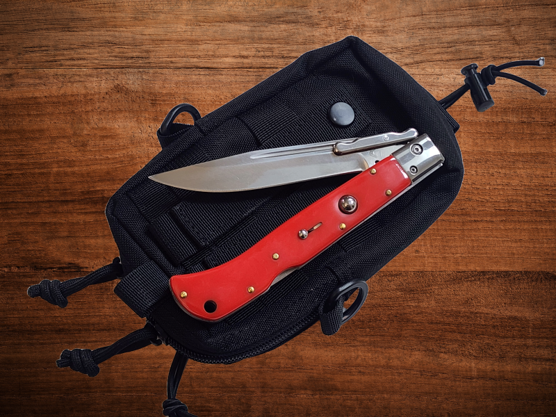 AKC 11" Italian Roma Swinguard Automatic Knife - Red (4.62" Polished).