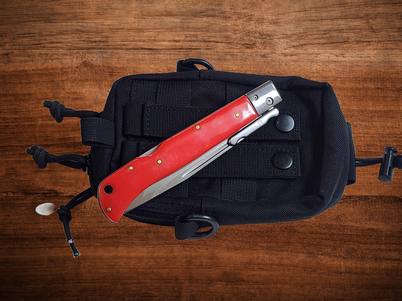 AKC 11" Italian Roma Swinguard Automatic Knife - Red (4.62" Polished).