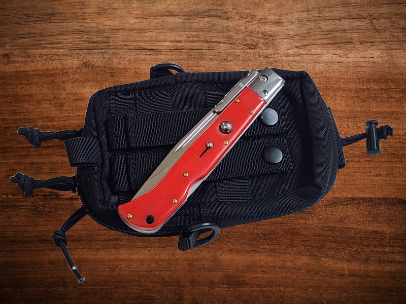 AKC 11" Italian Roma Swinguard Automatic Knife - Red (4.62" Polished).