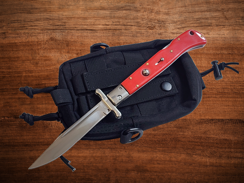 AKC 11" Italian Roma Swinguard Automatic Knife - Red (4.62" Polished).