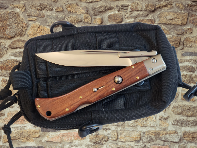 AKC 11" Italian Roma Swinguard Automatic Knife - Wood (4.62" Polished).
