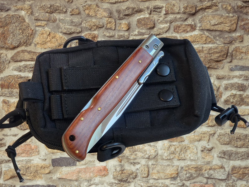 AKC 11" Italian Roma Swinguard Automatic Knife - Wood (4.62" Polished)