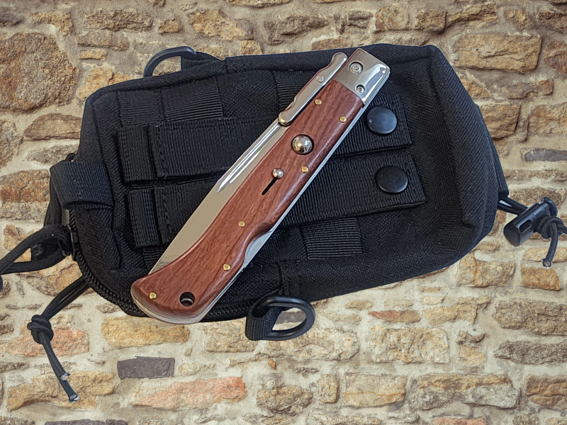 AKC 11" Italian Roma Swinguard Automatic Knife - Wood (4.62" Polished).