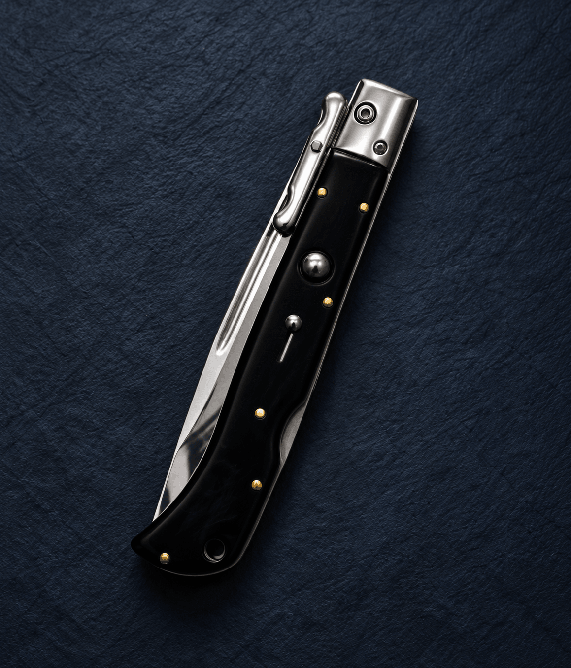AKC 11 Roma Swinguard Automatic Knife – Black Handle, 4.62 Polished Drop Point Blade