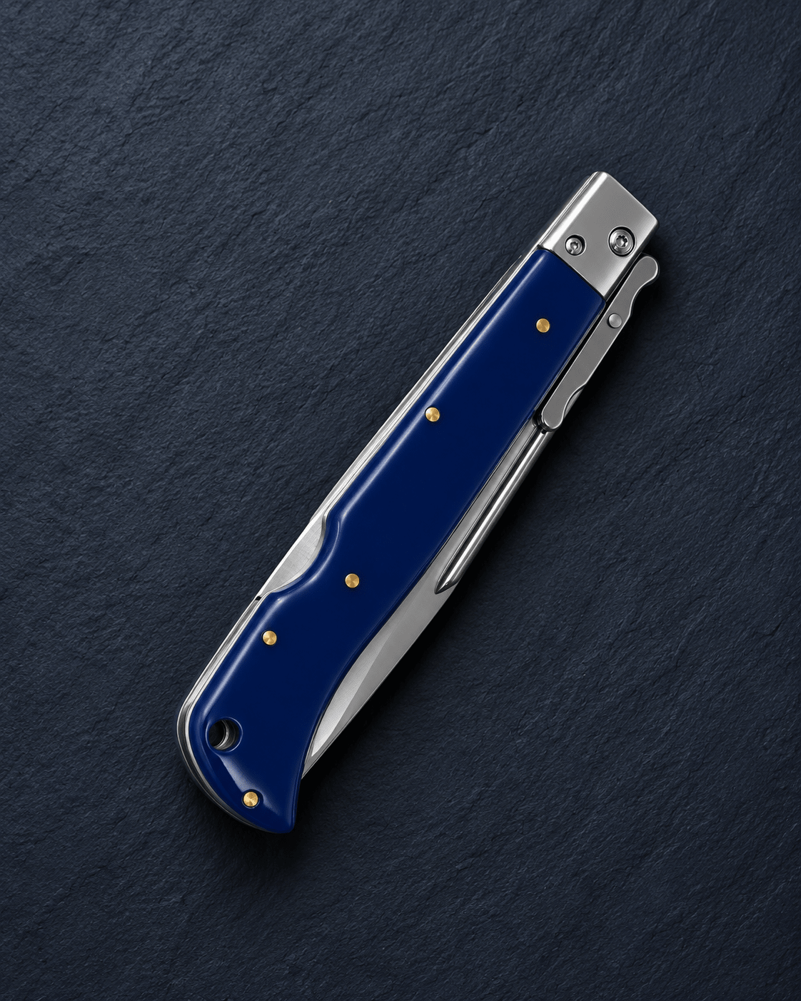 AKC 11 Roma Swinguard Automatic Knife – Blue Handle, 4.62 Polished Drop Point Blade