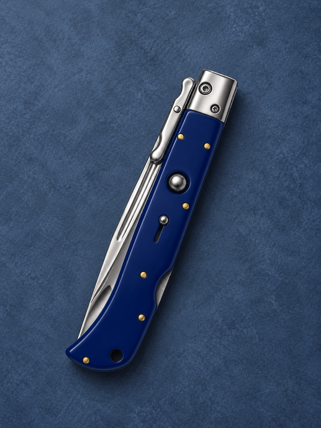 AKC 11 Roma Swinguard Automatic Knife – Blue Handle, 4.62 Polished Drop Point Blade