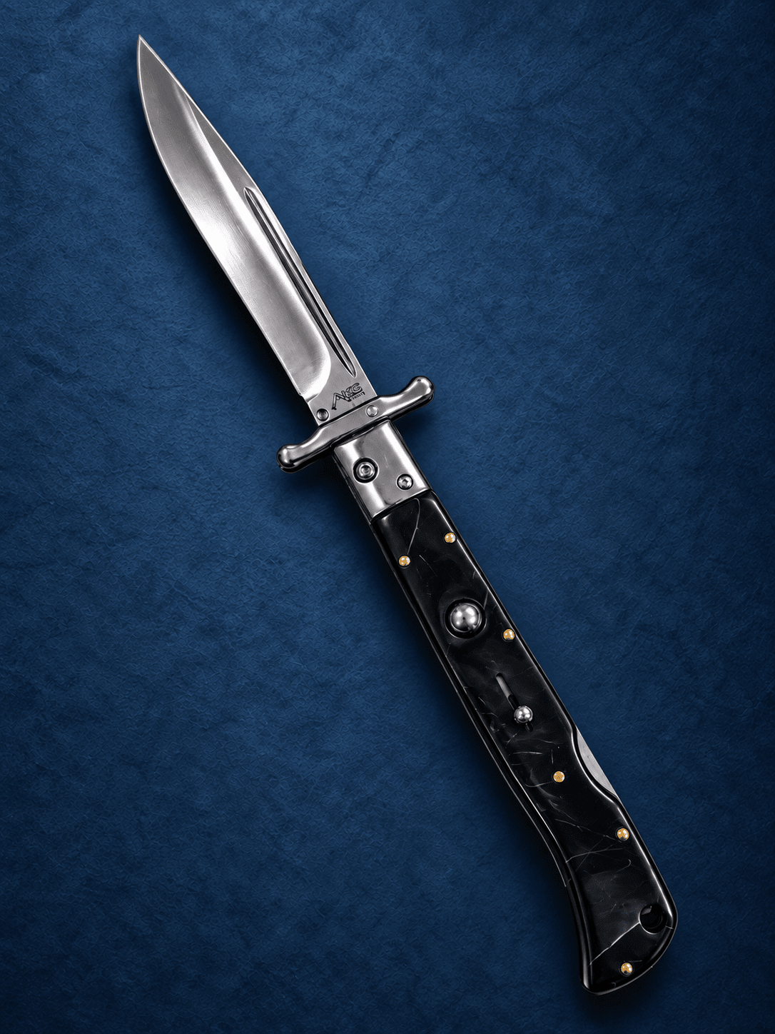 AKC 11 Roma Swinguard Automatic Knife – Fractured Onyx Polished Drop Point Blade
