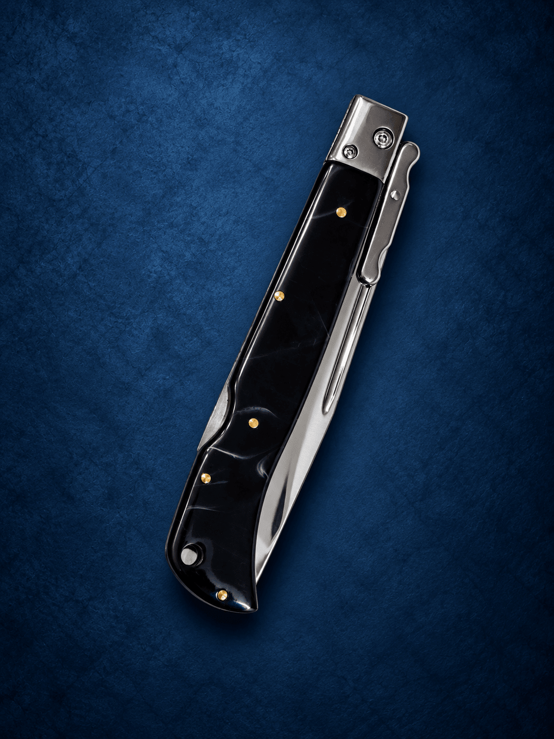 AKC 11 Roma Swinguard Automatic Knife – Fractured Onyx Polished Drop Point Blade