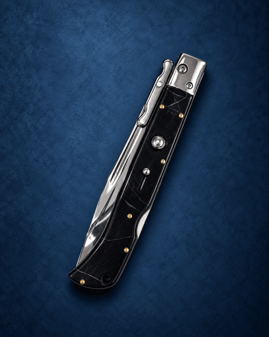 AKC 11 Roma Swinguard Automatic Knife – Fractured Onyx Polished Drop Point Blade
