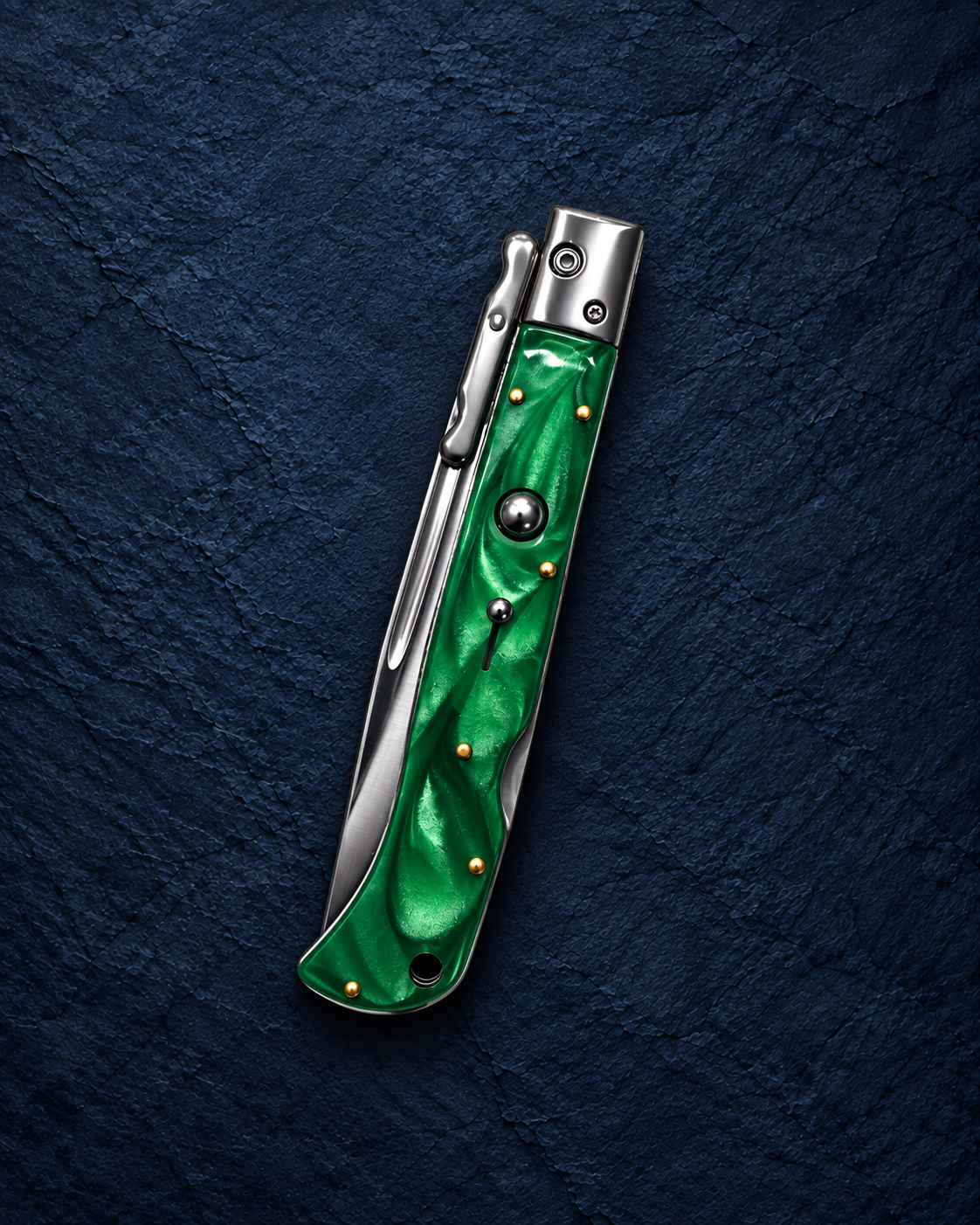 AKC 11 Roma Swinguard Automatic Knife – Green Pearl 4.62 Polished Drop Point Blade