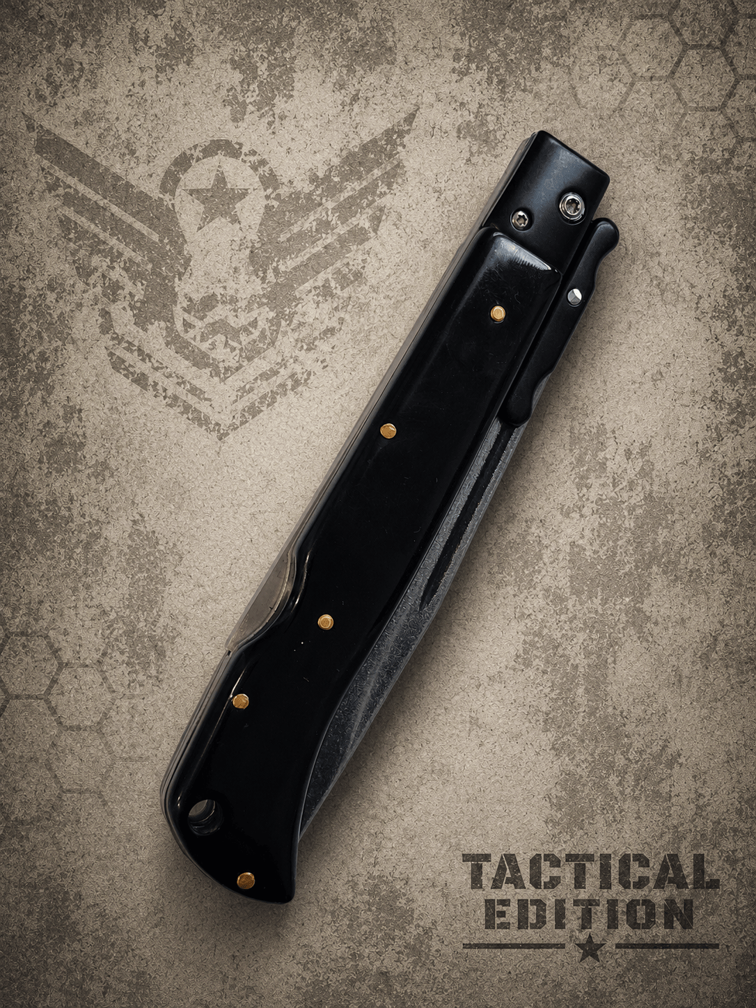 AKC 11" Roma Swinguard Automatic Knife – Tactical Blackout Edition | Black Stonewash Blade