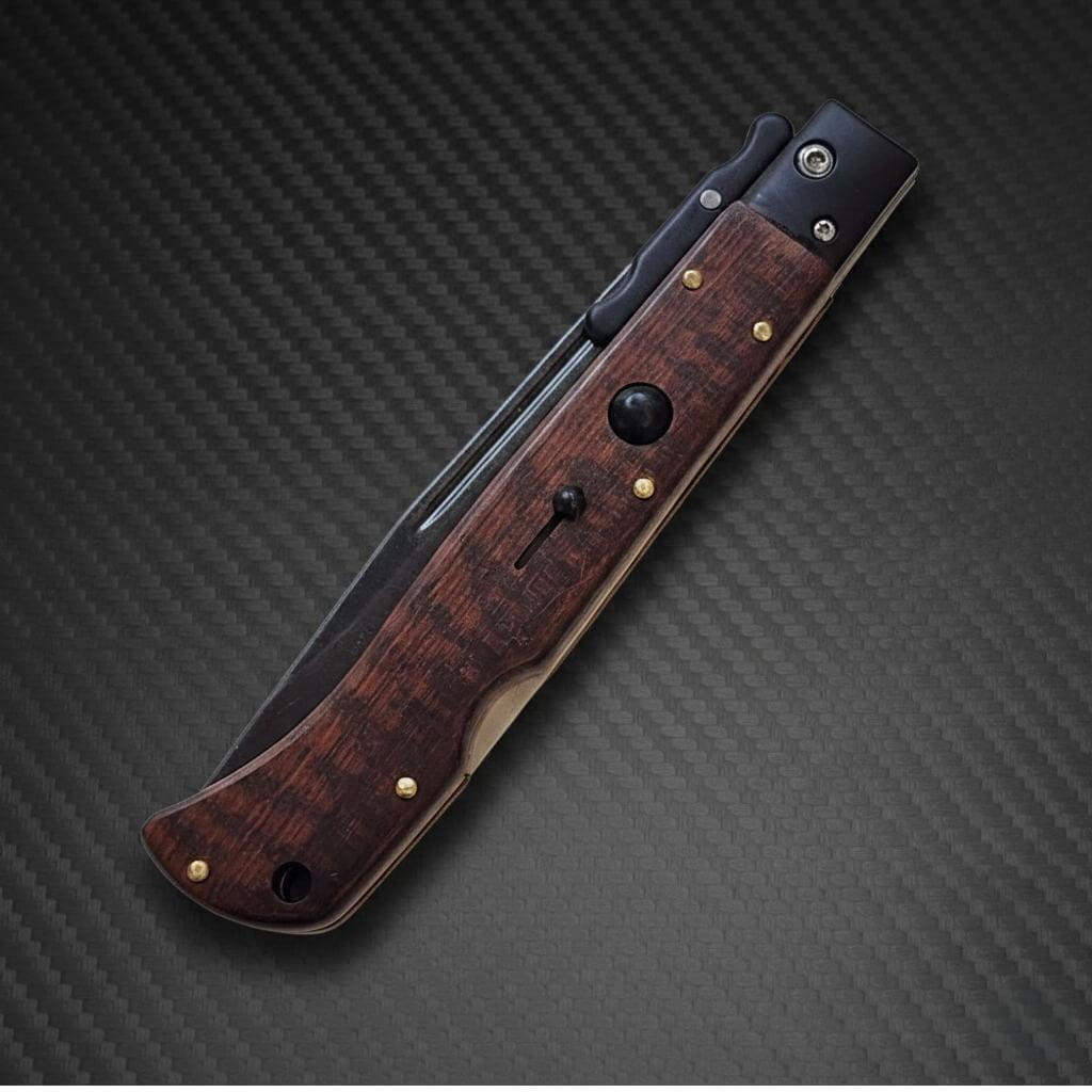 Roma Swinguard AKC 11 Tactical Snakewood Edition knife with 4.62 black blade for precision and durability