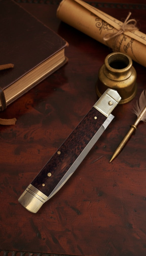 AKC 9" Italian Leverlock Knife - Snakewood (Satin Plain)