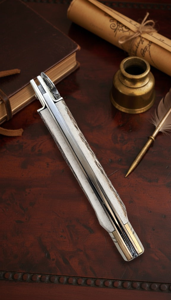 Italian Leverlock Knife AKC 9-inch featuring Stag handle with Satin Plain finish, ideal for collectors and knife enthusiasts