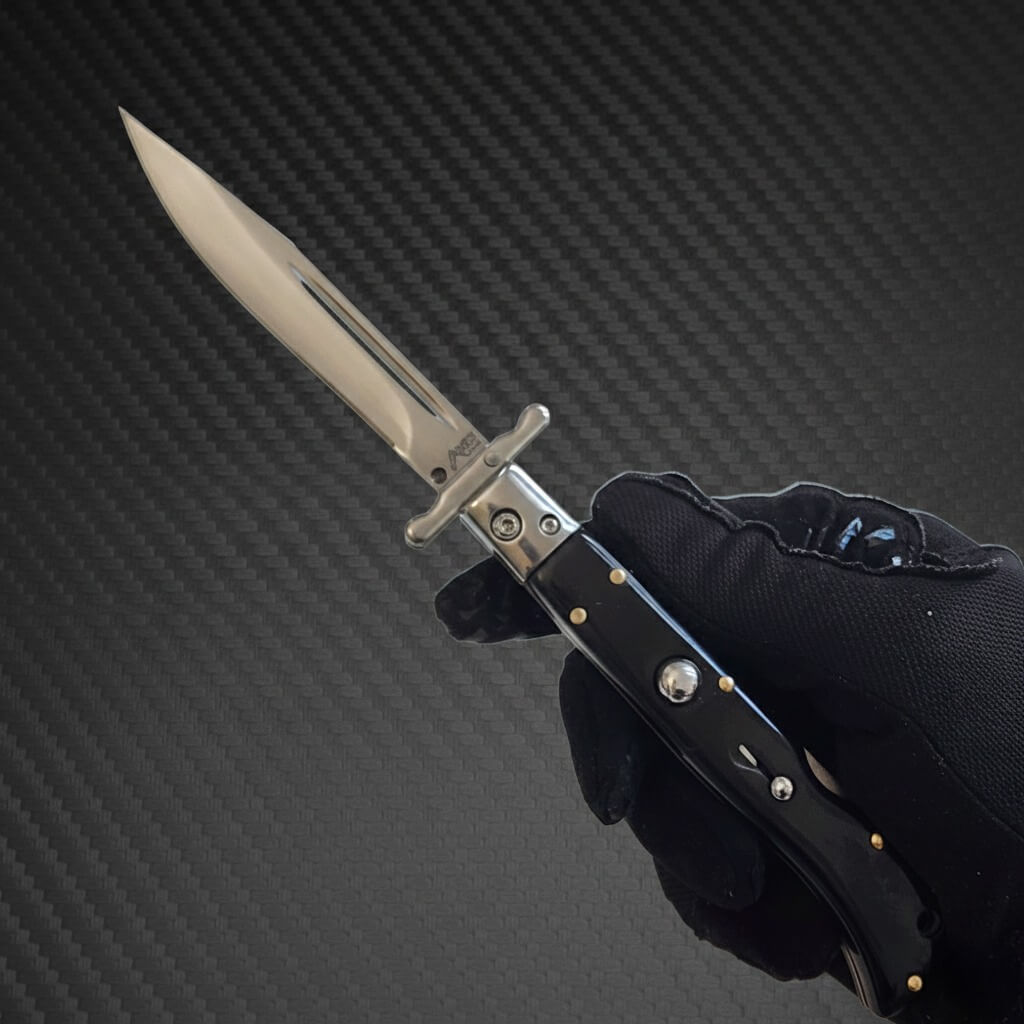 AKC 9" Italian Roma Swinguard Automatic - Fractured Onyx (3.75" Polished)