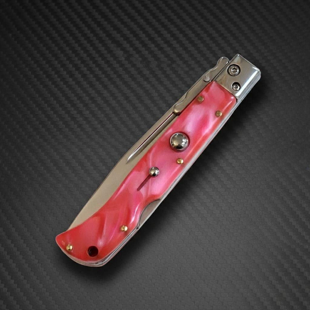 AKC 9" Italian Roma Swinguard Automatic- Pink Pearl (3.75" Polished)