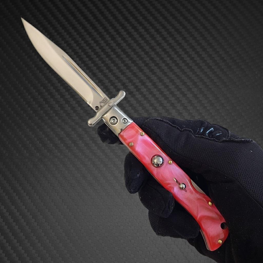 AKC 9" Italian Roma Swinguard Automatic- Pink Pearl (3.75" Polished)