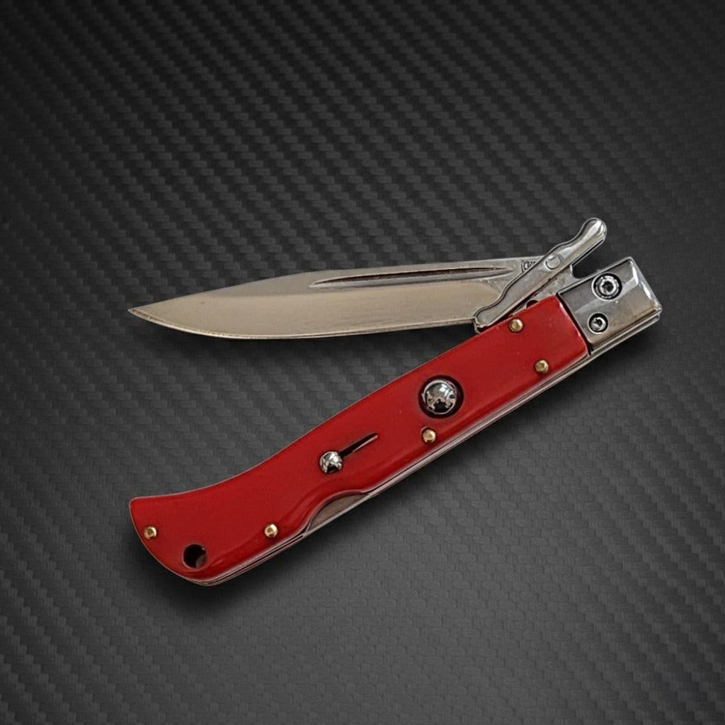 AKC 9 Italian Roma Swinguard Automatic Knife, Auto Knife with 3.75 Polished Red Handle